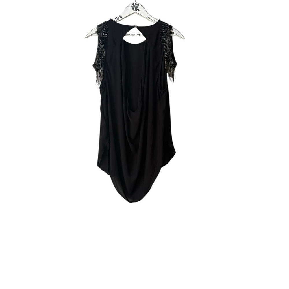 Haute Hippie Black Sheer Beaded Fringe Shoulder Top - Picture 5 of 5